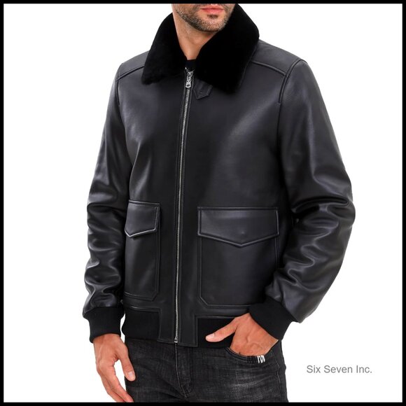 Lambskin Leather Bomber Jacket with Removable Real Fur Collar